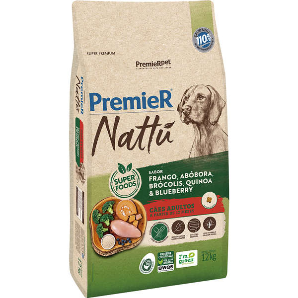 Ra��o PremieR Nattu C�es Adultos Frango e Ab�bora 12kg