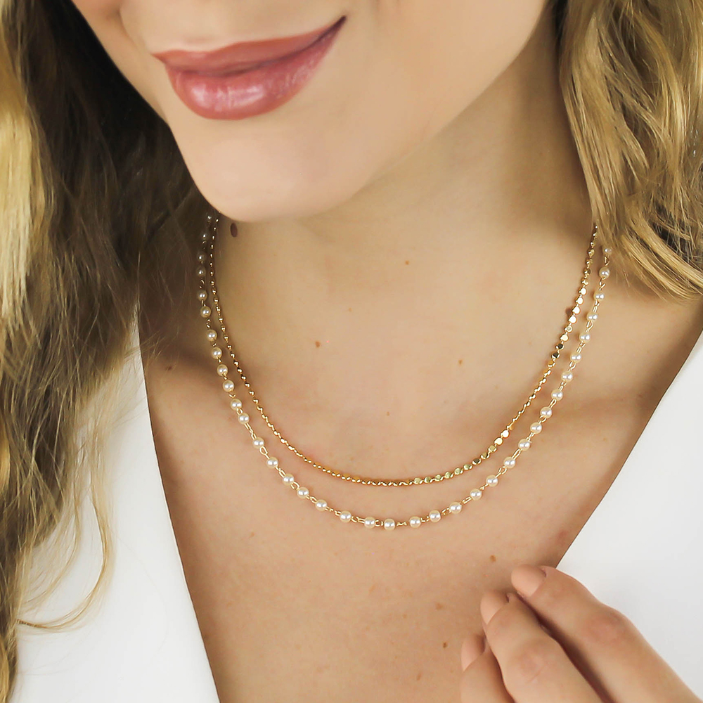 Colar duplo p�rola e esferas Adele