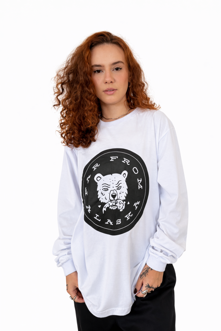 Camisa Manga Longa Urso Branco