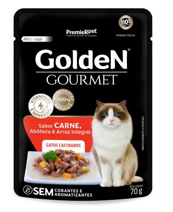 GOLDEN GATO CASTRADO ADULTO SACHE CARNE 70G - Tonicão