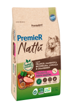 PREMIER NATT ADULTO RAAS PEQUENAS SABOR FRANGO,MANDIOCA, BETERRABA, LINHAA E CRANBERRY 10 KG